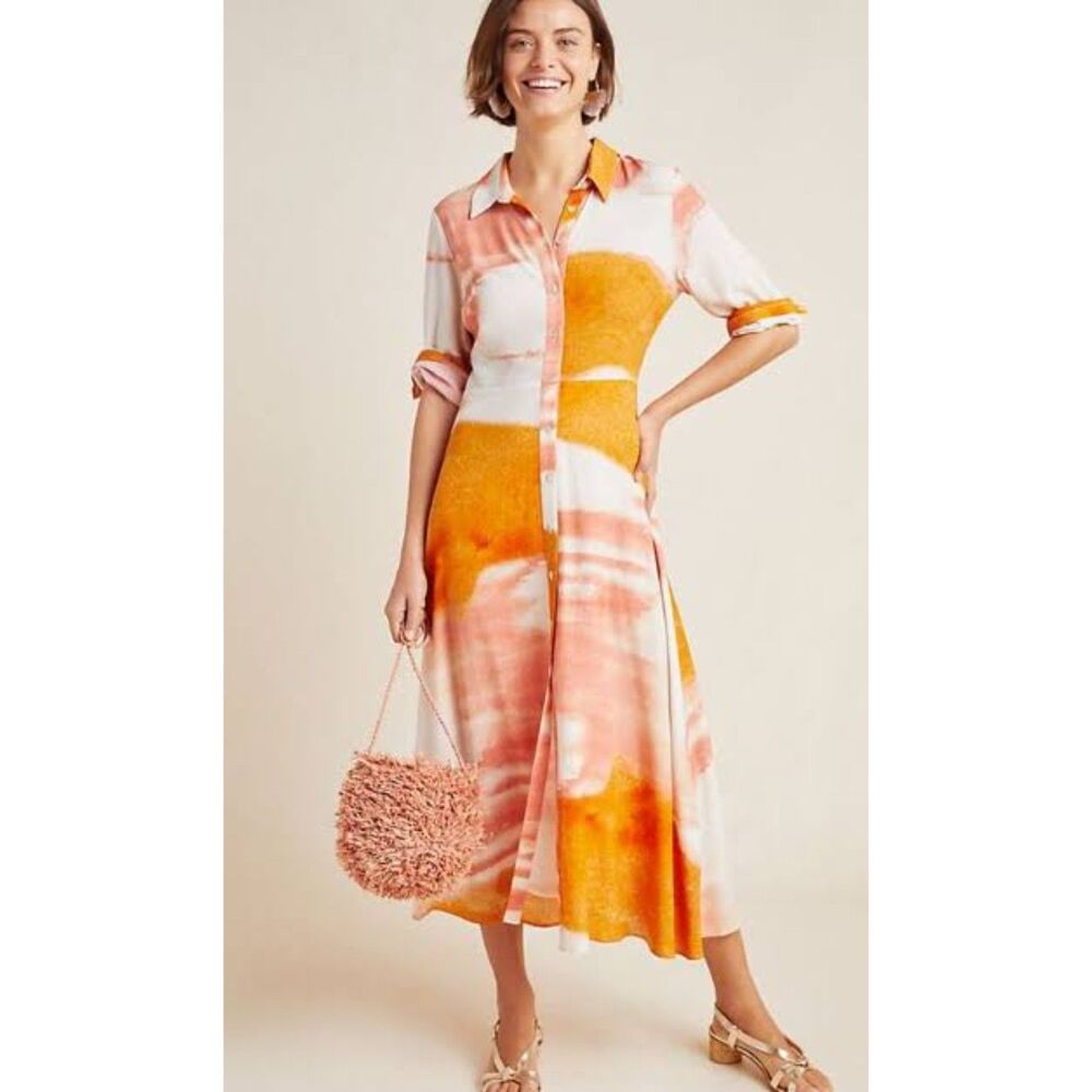 DOLAN 2 anthropologie tie dye orange Cora maxi shirt gauze boho long sleeved